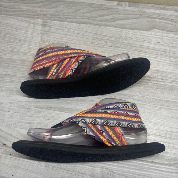 Sanuk Multicolor Geometric Fabric Yoga Mat Thong Sling Back Sandal Womens Size 8 - Picture 4 of 11